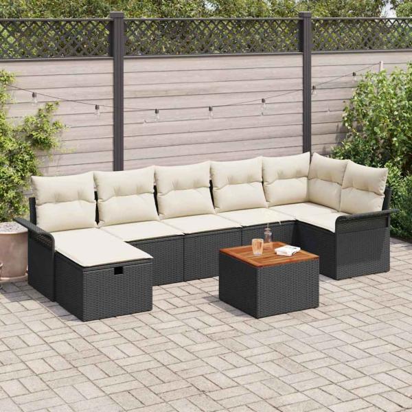 ARDEBO.de - 8-teiliges Garten Sofa Set mit Kissen Schwarz Poly Rattan