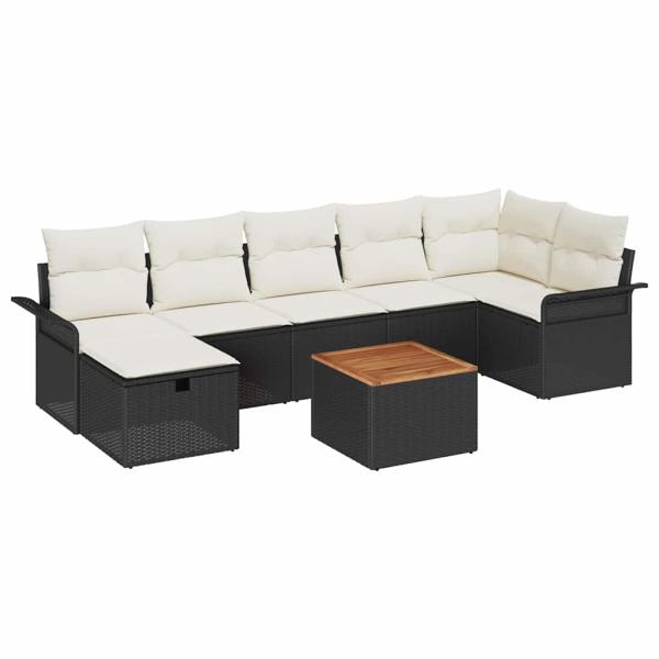 8-teiliges Garten Sofa Set mit Kissen Schwarz Poly Rattan