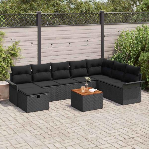 ARDEBO.de - Gartensofa-set 9 Stk. Schwarz Poly-Rattan