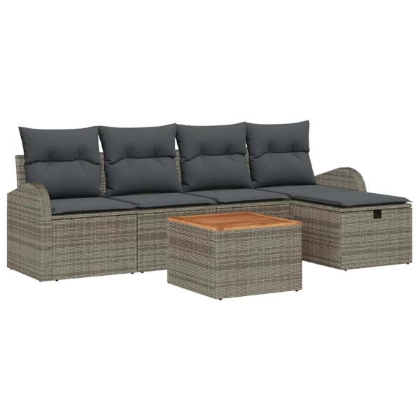 6-tlg. Garten Sofa Set mit Kissen Grau Poly Rattan