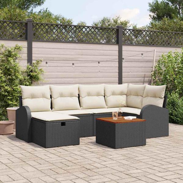 ARDEBO.de - 7-teiliges Garten-Sofa-Set mit Kissen Schwarz Poly-Rattan