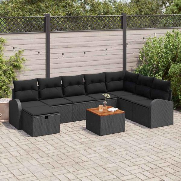 ARDEBO.de - Gartensofa-set 9 Stk. Schwarz Poly-Rattan