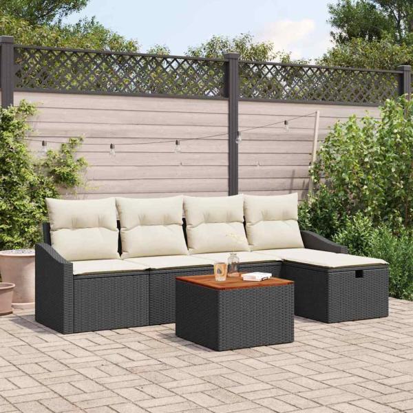 ARDEBO.de - 6-teiliges Garten-Sofa-Set mit Kissen Schwarz Poly-Rattan