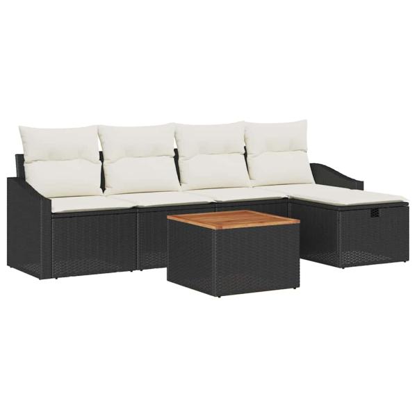 6-teiliges Garten-Sofa-Set mit Kissen Schwarz Poly-Rattan