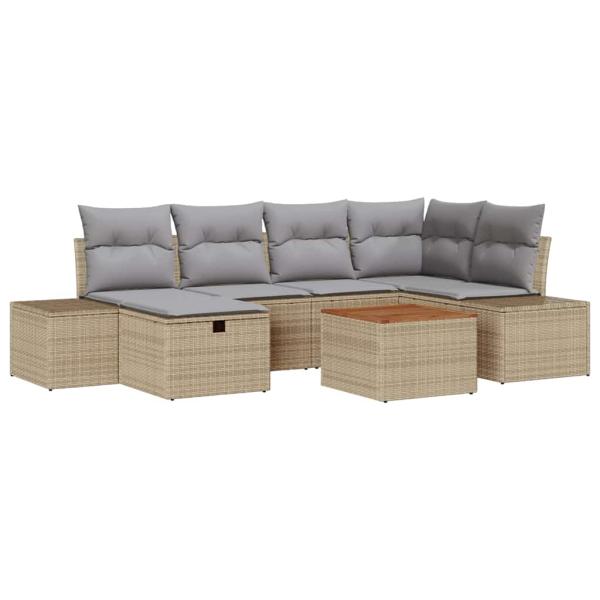 7-teiliges Garten-Sofa-Set mit Kissen Beige Poly Rattan