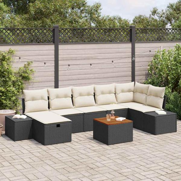 ARDEBO.de - 8-teiliges Garten Sofa Set mit Kissen Schwarz Poly Rattan