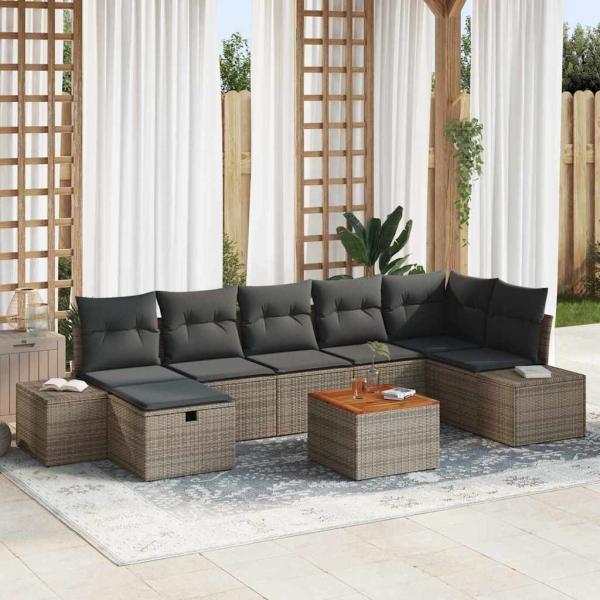 ARDEBO.de - 8-teiliges Garten-Sofa-Set mit Kissen Grau Poly-Rattan