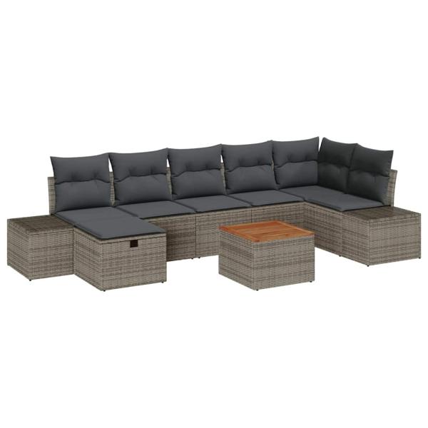 8-teiliges Garten-Sofa-Set mit Kissen Grau Poly-Rattan
