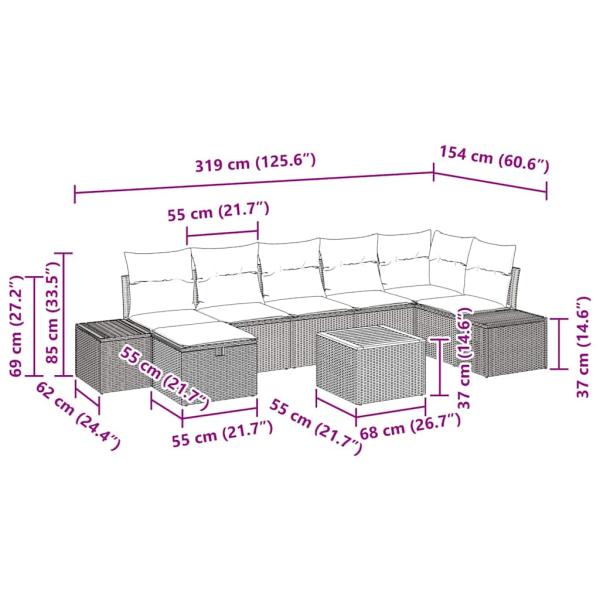 8-teiliges Garten-Sofa-Set mit Kissen Grau Poly-Rattan