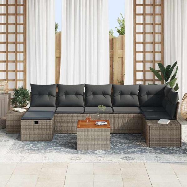 8-teiliges Garten-Sofa-Set mit Kissen Grau Poly-Rattan