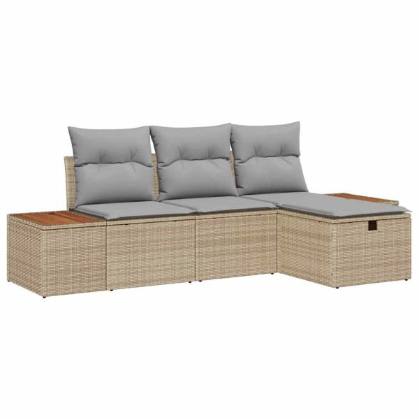 4-teiliges Garten Sofa Set mit Kissen Beige Poly Rattan