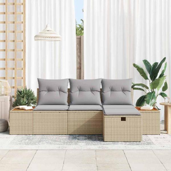 4-teiliges Garten Sofa Set mit Kissen Beige Poly Rattan