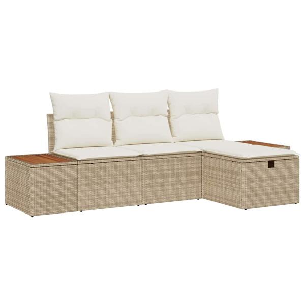 4-teiliges Garten Sofa Set mit Kissen Beige Poly Rattan