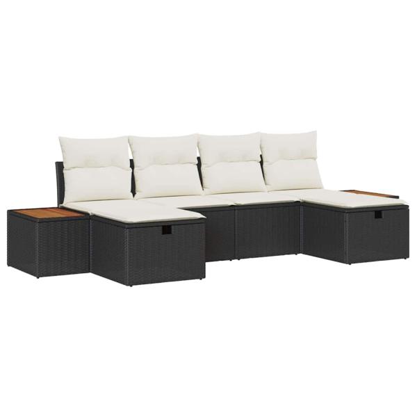 6-teiliges Garten-Sofa-Set mit Kissen Schwarz Poly Rattan