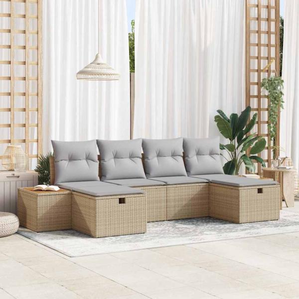 ARDEBO.de - 6-teiliges Garten Sofa Set mit Kissen Beige Poly Rattan