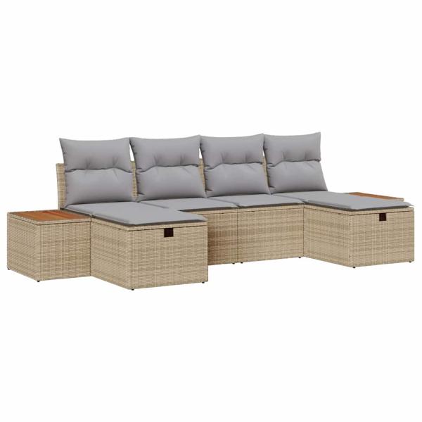 6-teiliges Garten Sofa Set mit Kissen Beige Poly Rattan
