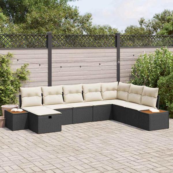 ARDEBO.de - 8-teiliges Garten Sofa Set mit Kissen Schwarz Poly Rattan