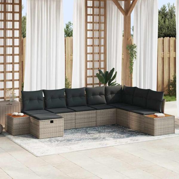 ARDEBO.de - 8-teiliges Garten-Sofaset mit Kissen Grau Poly-Rattan