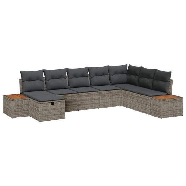 8-teiliges Garten-Sofaset mit Kissen Grau Poly-Rattan