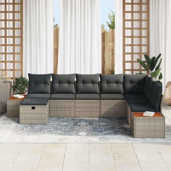 8-teiliges Garten-Sofaset mit Kissen Grau Poly-Rattan
