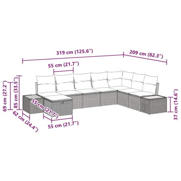 8-teiliges Garten-Sofaset mit Kissen Grau Poly-Rattan