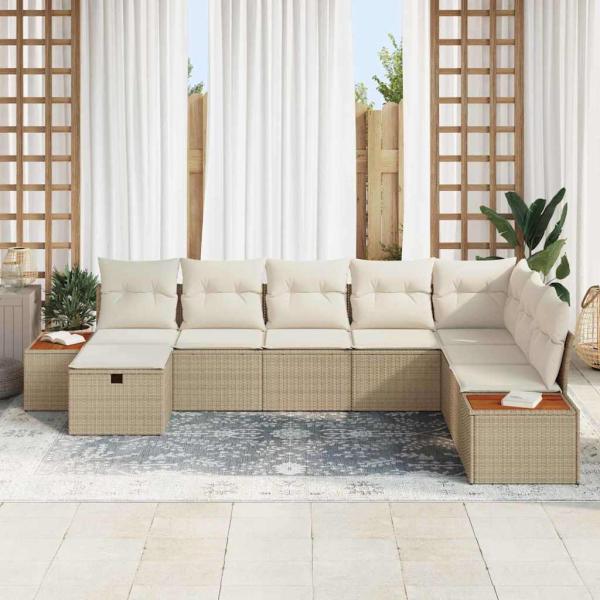 8-teiliges Garten-Sofa Set mit Kissen Beige Poly-Rattan