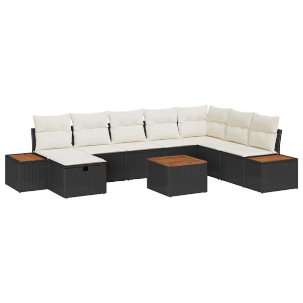 9-teiliges Garten Sofa Set mit Kissen Schwarz Poly Rattan