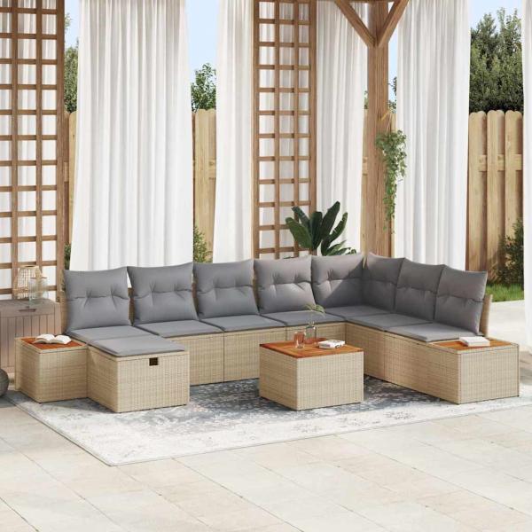 ARDEBO.de - 9-teiliges Garten Sofa Set mit Kissen Beige Poly Rattan