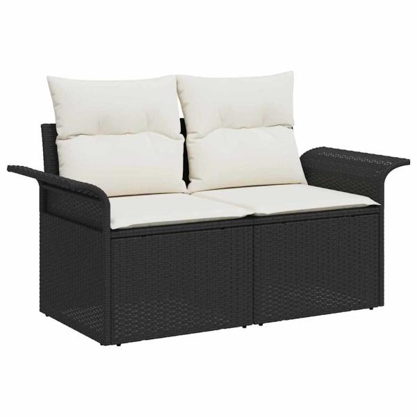 7-teiliges Garten-Sofa-Set mit Kissen in Schwarz Poly Rattan