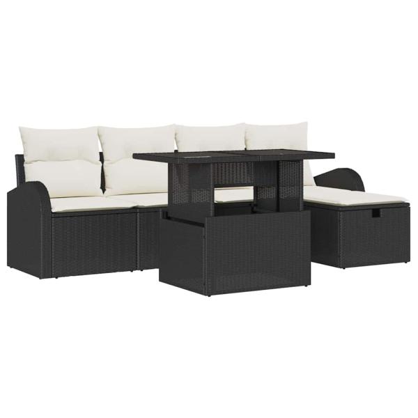 6-teiliges Garten-Sofa-Set mit Kissen Schwarz Poly-Rattan