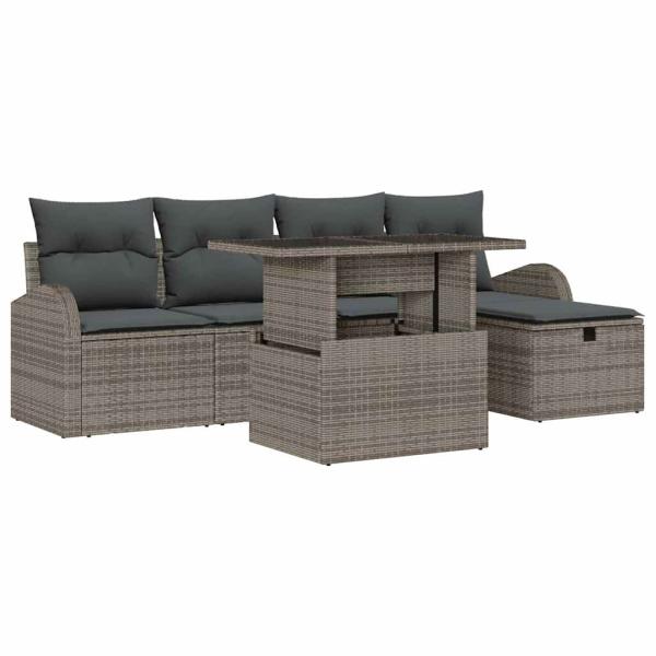 6-teiliges Garten Sofaset mit Kissen Grau Poly Rattan