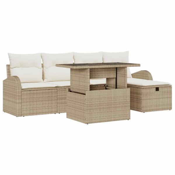 6-teiliges Garten Sofa Set mit Kissen Beiges Poly Rattan