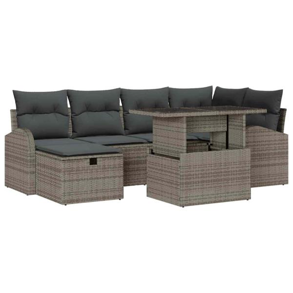 7-teiliges Garten-Sofa-Set mit Kissen Graues Poly-Rattan