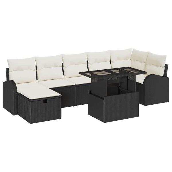 8-teiliges Garten Sofa Set mit Kissen Schwarz Poly Rattan