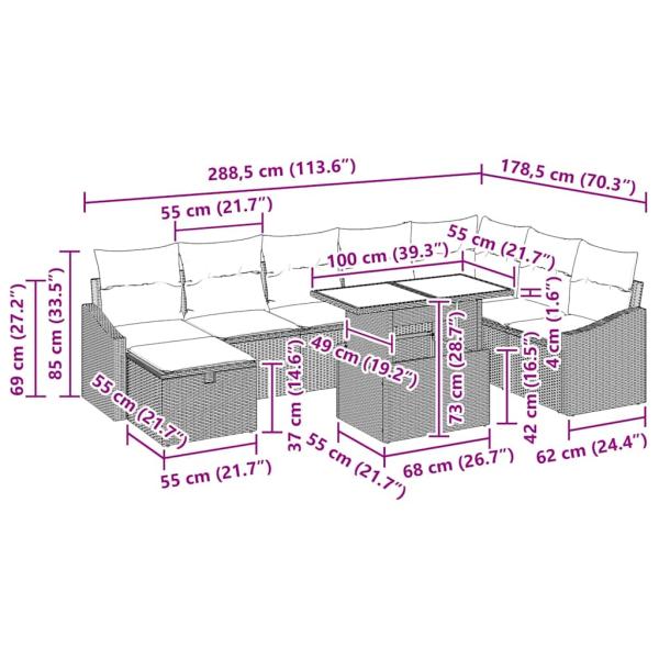 Gartensofa-set 9 Stk. Poly-Rattan