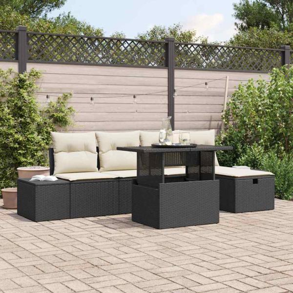 ARDEBO.de - 6-teiliges Garten-Sofa-Set mit Kissen Schwarz Poly-Rattan