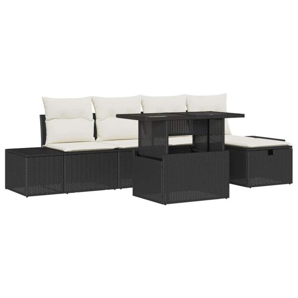 6-teiliges Garten-Sofa-Set mit Kissen Schwarz Poly-Rattan