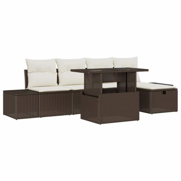 6-teiliges Garten Sofa Set mit Kissen Braun Poly Rattan
