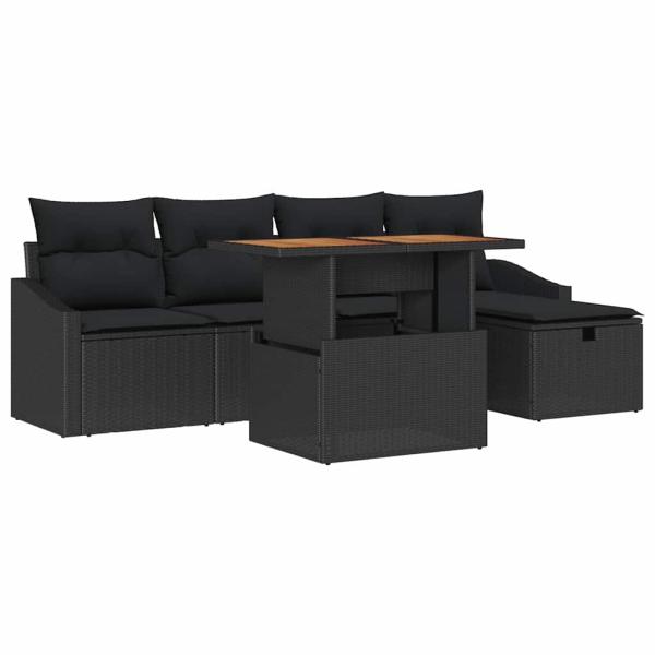 6-teiliges Garten-Sofa-Set mit Kissen Schwarz Poly Rattan