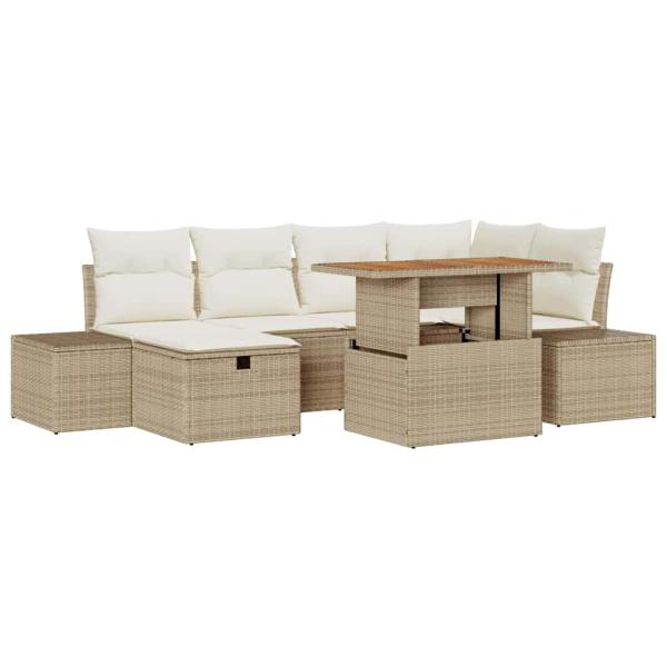 7-teiliges Garten-Sofa-Set mit Kissen Beige Poly-Rattan