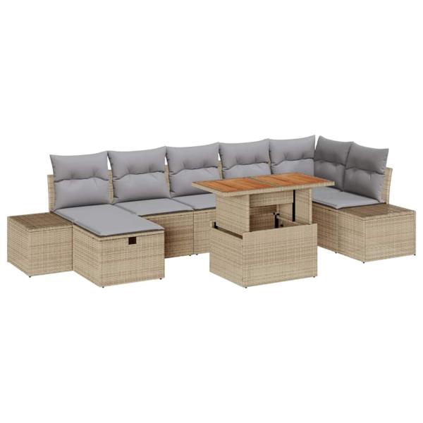 8-teiliges Garten Sofaset mit Kissen Beiges Poly Rattan