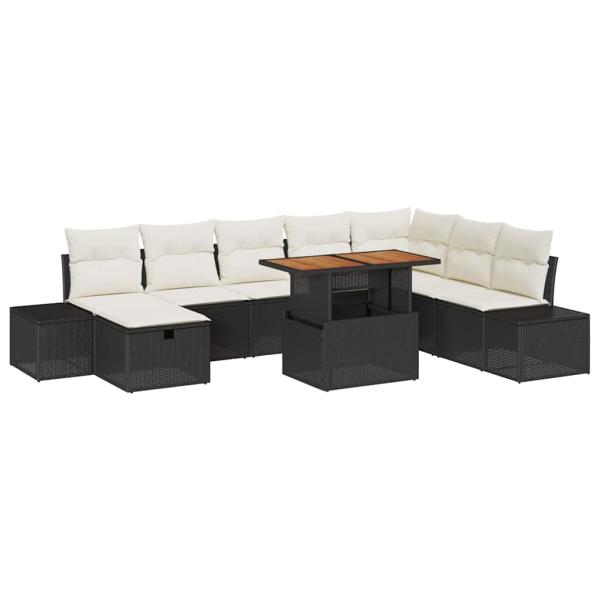 9-teiliges Garten Sofa Set mit Kissen Schwarz Poly Rattan