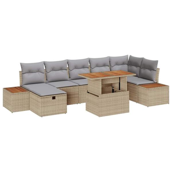 ARDEBO.de - 8-teiliges Garten Sofa Set mit Kissen Beige Poly Rattan