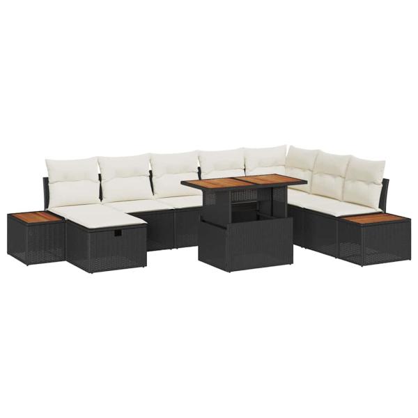 9-teiliges Garten Sofa Set mit Kissen Schwarz Poly Rattan