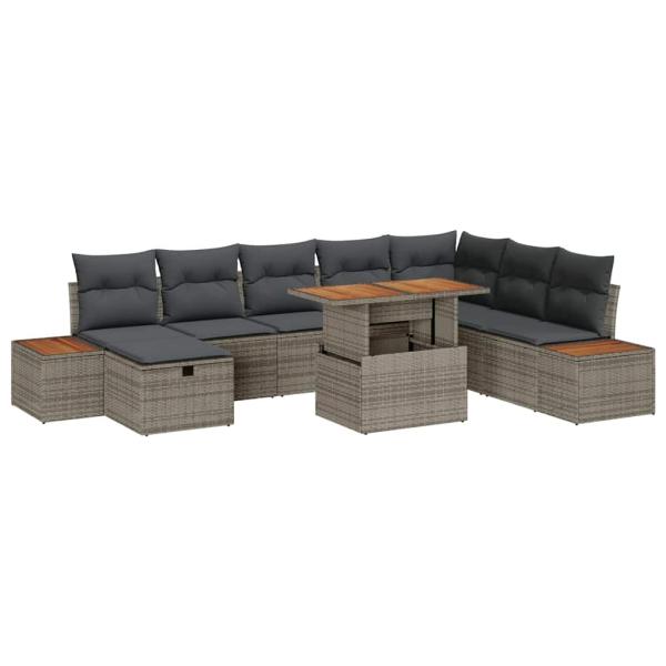 ARDEBO.de - 9-teiliges Garten-Sofa-Set mit Kissen Grau Poly-Rattan