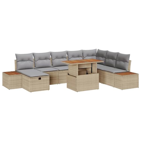 ARDEBO.de - 9-teiliges Garten Sofa Set mit Kissen Beige Poly Rattan
