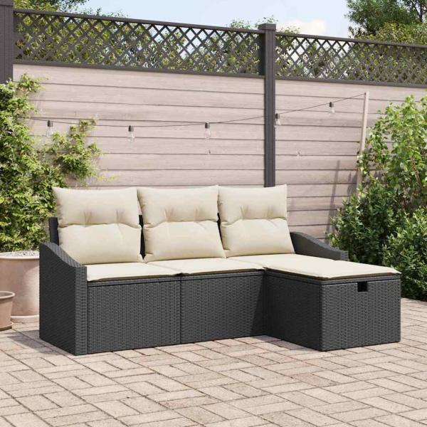 ARDEBO.de - 4-teiliges Garten Sofa Set mit Kissen Schwarz Poly Rattan