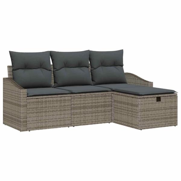 4-teiliges Garten-Sofa-Set mit Kissen Grau Poly Rattan