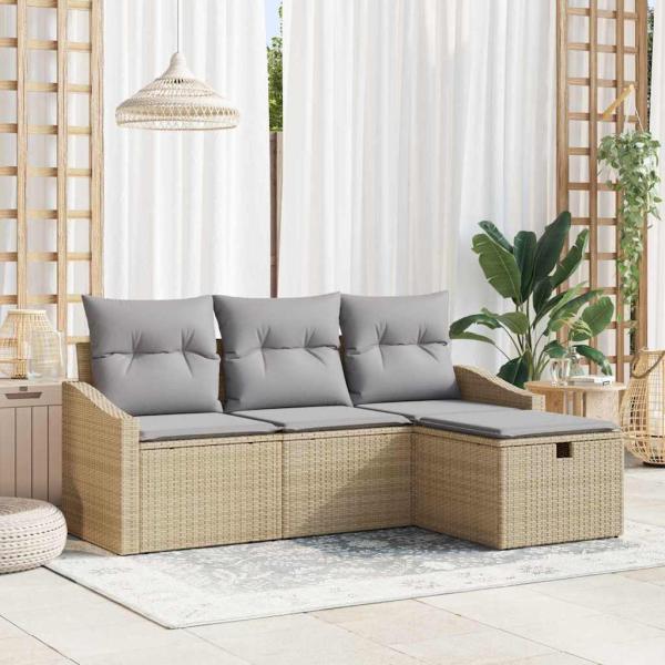 ARDEBO.de - 4-teiliges Garten-Sofaset mit Kissen Beige Poly Rattan