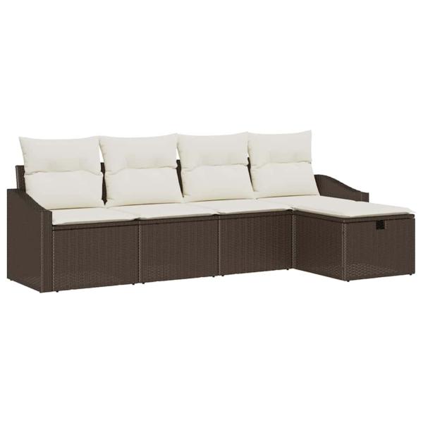 5-teiliges Garten Sofa Set mit Kissen Braun Poly-Rattan